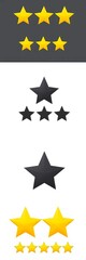 Obraz premium Five yellow and black star rating icons, vector collection for apps and websites, customer feedback, website element, rating system