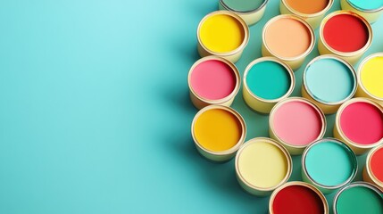 Brightly colored paint cans arranged in playful pattern on vibra