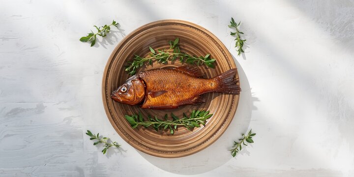 Fish head on a plate highlighting seafood presentation for culinary display