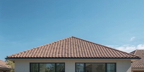 Newly constructed house with ceramic tile roof, emphasizing durable roofing materials