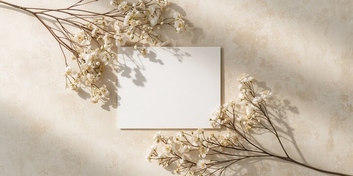 Wedding invitation layout with plant twigs, designed for elegant event communication - Powered by Adobe