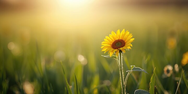 A small sunflower in morning sunlight, emphasizing seasonal growth patterns