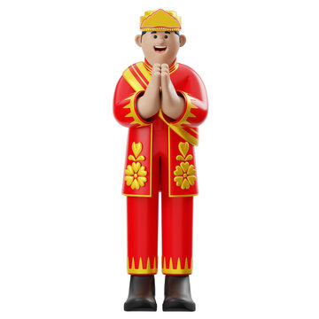 3D Render of Bangka Belitung Indonesian Man Welcoming
