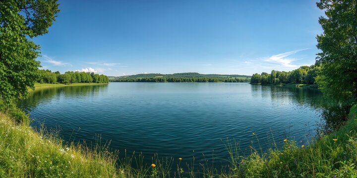 Lake Hackenbleck in Hanover, Lower Saxony serves as a scenic outdoor recreation area for boating and fishing activities.