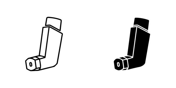 Two asthma inhaler icons, one in black outline and one in solid black isolated on