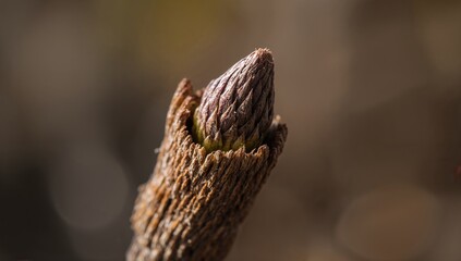 Obraz premium A close-up of a budding plant with brown scales, showcasing growth potential, seasonal change