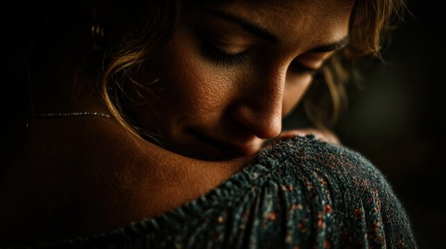 Woman embracing someone with tenderness, showcasing an intimate moment of connection in soft light