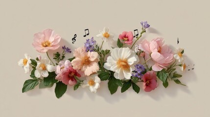 Naklejka premium Music notes of flowers.