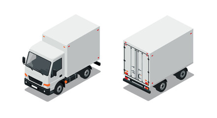 Isometric delivery truck design in front and rear view with clean white finish