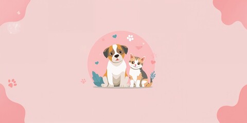 Pet shop advertisement featuring pink and blue colors, animal healthcare promotion template with abstract shapes, social media banner design