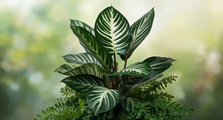 Close-up of a Philodendron Birkin with dark green leaves and white stripes, used as a decorative indoor plant, houseplant awareness day