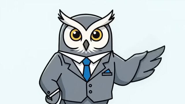 Owl Businessman Cartoon Smart, Education, Business, Presentation