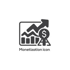 Monetization analytics icon with rising graph and dollar symbol, business revenue growth chart vector illustration isolated on white background

