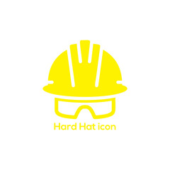 Yellow hard hat and safety goggles icon, construction worker helmet symbol, PPE safety equipment vector isolated on white background

