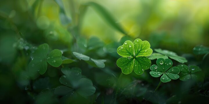 Green clover leaves on nature background, ideal for environmental awareness or Earth Day materials