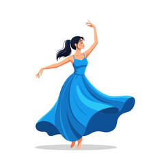 Naklejka premium A graceful woman in a flowing blue dress dances with elegance and poise isolated on her movements are fluid and expressive