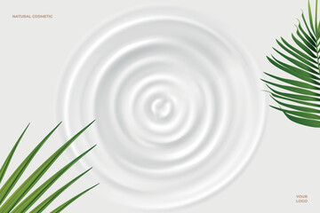 Milk ripple wave. Realistic milky surface ad banner clean minimalist design, yogurt body molk skin care cream natural cosmetic product white water effect 3d vector illustration
