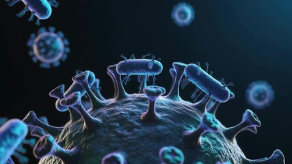 Microscopic view of antibodies neutralizing a virus spike protein - Powered by Adobe