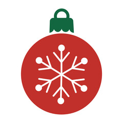 Fototapeta premium Minimalist, festive red Christmas ornament featuring a white snowflake design. Simple, flat vector illustration ideal for holiday season decorations, winter themes, and greeting cards.