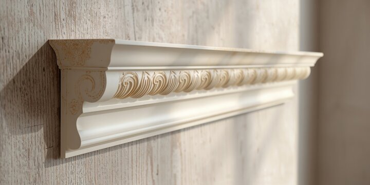 PVC cornice or moulding used as a background for interior design, emphasizing ceiling and staircase detailing, urban density