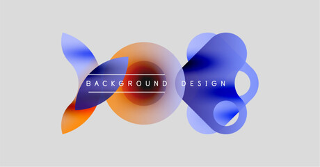Abstract fluid shapes overlap, creating vibrant color gradients. Background text reads background design. Minimalist composition, modern aesthetic.