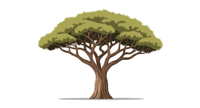 Stylized illustration of an umbrella thorn acacia tree isolated on a white background depicting nature and savannah ecosystems
