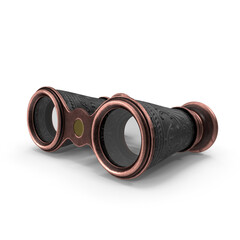 Classic antique binoculars with brass accents on transparent background