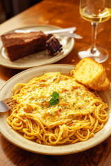 cookies, pasta and cake on a plate