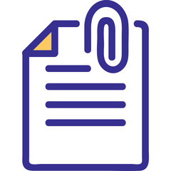 Blue Paper Document Attached With A Blue Metal Clip With Orange Corner Detail On White Background