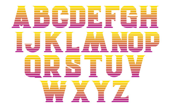 Synth wave Vaporwave 80s Retro Gradient Font Vector Alphabet