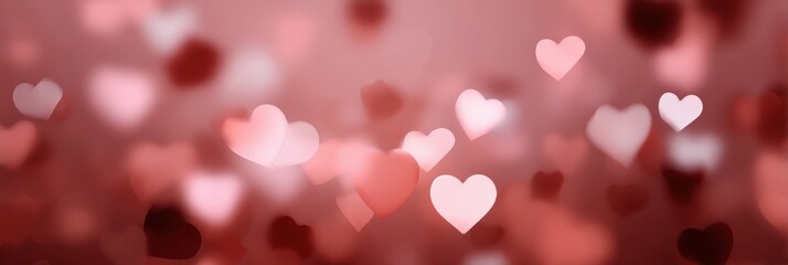 Romantic red and pink heart shapes on blurred background