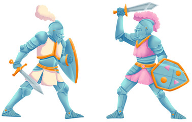 Naklejka premium Medieval Knights Fighting Illustration