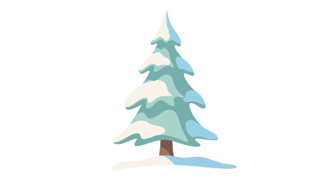 Stylized winter evergreen covered in snow, isolated on a plain white background illustration simple flat design festive holiday icon tree vector