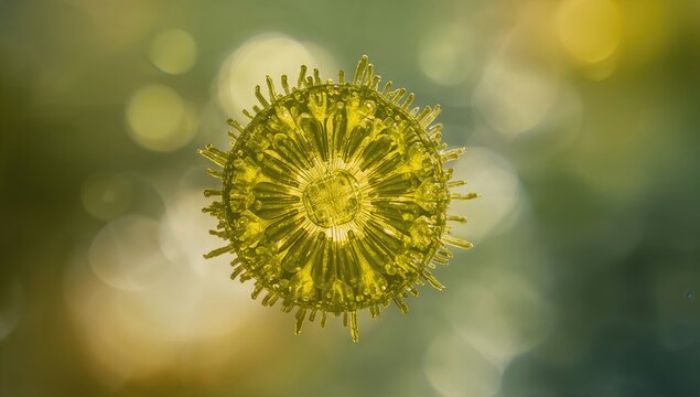 Closterium algae observed through a microscope, emphasizing cellular structure and morphology, Earth Day