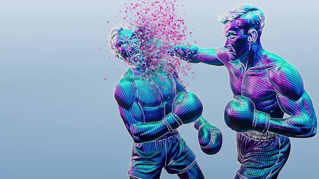 Conceptual 3D animation of a boxing knockout