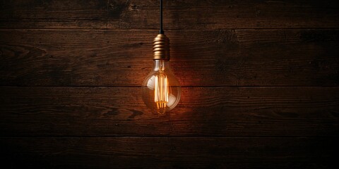 Wooden surface illuminated by a light bulb lamp, serving as a background for text and layout design, World Energy Conservation Day