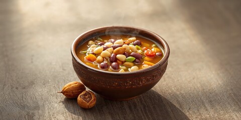 Fototapeta premium Assorted beans soup with dried longan, emphasizing nutrient density and natural ingredients