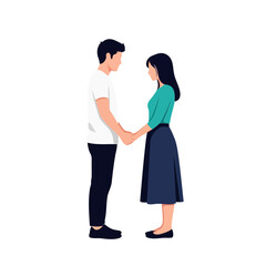 Obraz premium Young couple holding hands, looking at each other with affection, symbolizing love and connection, isolated on