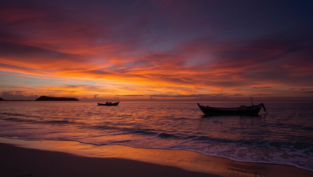 Fishing boats on the ocean near Nusa Lembongan at night, enhancing maritime navigation safety - Powered by Adobe