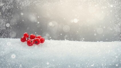 Red berries with frost in snow, winter scene emphasizing seasonal change, Earth Day