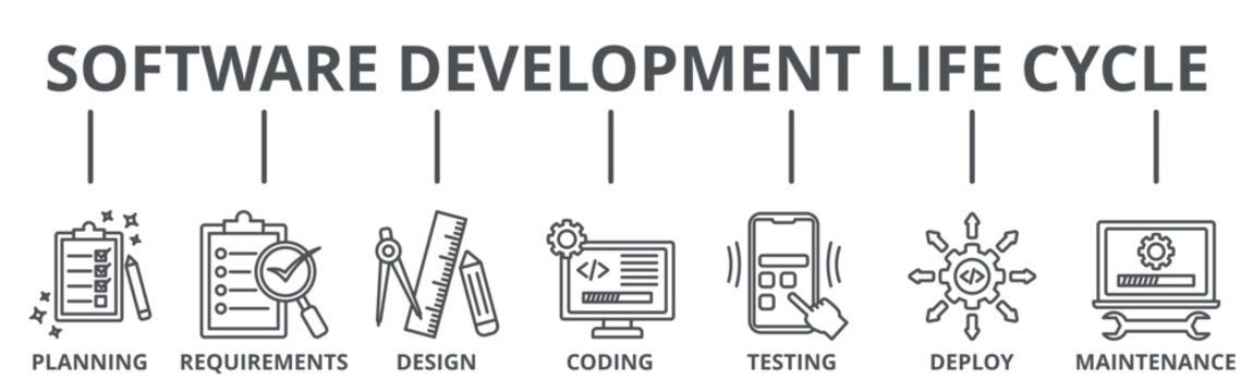 Software development life cycle banner web icon vector illustration concept