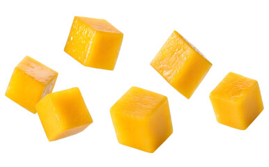 vibrant mango cubes isolated on black showcase tropical sweetness and freshness, ideal for illustrating healthy eating, exotic flavors, and summer treats