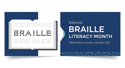 Braille literacy month celebration with open book and braille text design