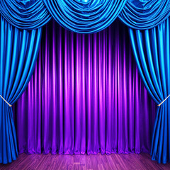 blue and pink curtain with stage and spotlight