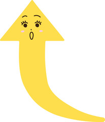 驚いた表情の上向き矢印キャラクター