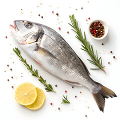 A raw whole fish of no specific brand or species is isolated on a white background, highlighting its freshness