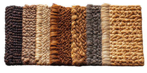 Textured fabric in earthy tones with woven pattern isolated on a transparent white background