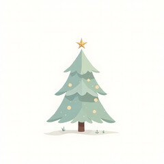 Christmas tree vector illustration with star and snow for winter holiday celebration design