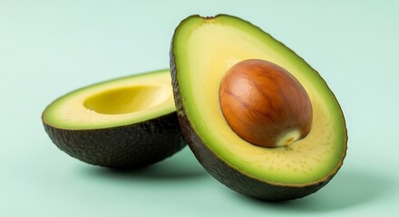 Fresh Ripe Avocado Halves with Seed on Light Background