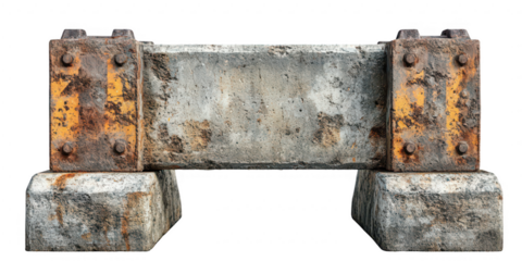 Weathered Concrete Barrier Rustic Industrial Security Block isolated on a transparent white background